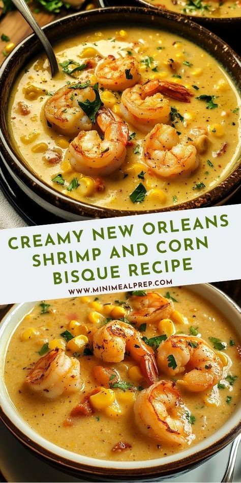 This creamy shrimp and corn bisque is a quick and easy recipe that highlights the sweet and savory flavors of fresh seafood, corn, and classic Southern spices.