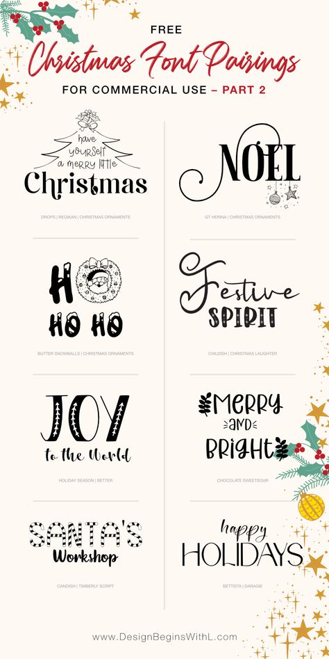 Free Christmas Font Pairings For Commercial Use – Part 2 Thick Fonts Free, Free Fonts For Canva, Christmas Font Pairings, Free Commercial Use Graphics, Christmas Fonts Canva, Fonts In Canva Free, Best Fonts In Canva, Free Professional Fonts, Free Cricut Fonts