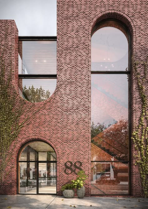 Brick Architecture, Brick Facade, Building Facade, Arched Windows, Brick Building, Design Exterior, Architecture Exterior, Facade Architecture, Futuristic Architecture