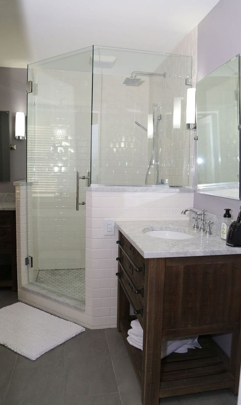 Sink Next To Shower Small Bathroom, Corner Shower Ideas Walk In, Bathroom Stand Up Shower Ideas, Bathroom Earth Tones, Coast Bathroom, Stand Up Showers, Small Attic Room, Bathroom Layout Ideas, Man Cave Basement Ideas