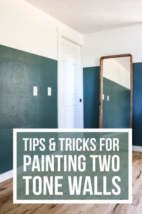 Need some tips and tricks for painting two tone walls? I love this two tone walls paint makeover! Learn how to create your own color block walls and get half and half painted walls like this! #painting #paint #DIY #doityourself #colorblock Half And Half Painted Walls, Color Block Walls, Half Painted Walls, Two Tone Walls, Paint Makeover, Tan Walls, Ceiling Trim, Two Tone Paint, Half Walls