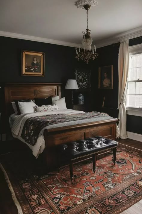 Moody Traditional, Moody Decor, Victorian Bedroom, Moody Bedroom, Romantic Bedroom, Up House, Bedroom Refresh, Farmhouse Bedroom, Master Bedrooms Decor