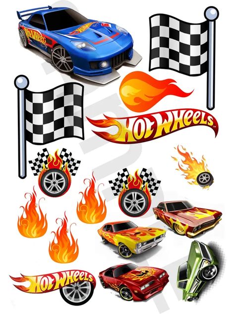 Hot Wheels Cake Topper Printable Free, Hot Wheels Birthday Card, Hot Wheel Printables, Bolo Hot Wheels, Monster Jam Party, Hot Wheels Cake, Wheel Cake, Cards Cake, Car Cake Toppers