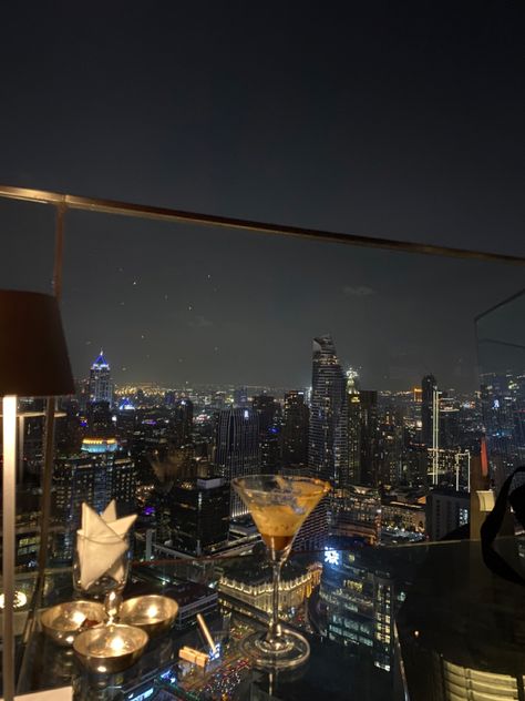 Thailand Dark Aesthetic, Bangkok City Aesthetic, Living In Thailand Aesthetic, Bangkok Rooftop Bar, Thailand Travel Aesthetic Bangkok, Thailand Vision Board, Thailand Bangkok Aesthetic, Rooftop Aesthetic Night, Thailand Bangkok City