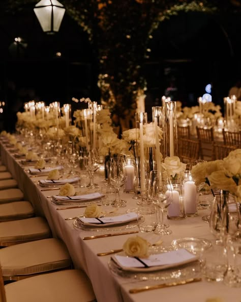 WEDDING PLANNERS IN ITALY | #candlelight #weddingdinner goals ! What is more romantic and charming than this #weddingtablescape ? Wedding planning design &… | Instagram Romantic Wedding Candle Decor, Wedding Aesthetic Romantic, Candle Lit Reception Romantic, Romantic Candle Light Wedding, Candle Lit Wedding Ceremony Indoor, Elegant Indoor Wedding Reception, Wedding Reception Color Schemes, Wedding Aesthetic Indoor, Wedding Table Scape Ideas