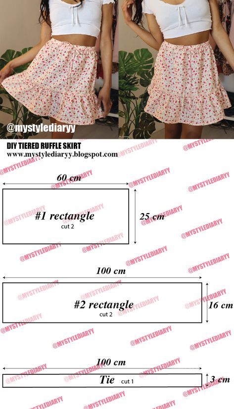 DIY tiered ruffle skirt Summer Skirt Pattern Free, Sewing Patterns Skirt Free, Ruffle Skirt Sewing Pattern, Ruffle Skirt Pattern Free, Diy Tiered Skirt, Diy Ruffle Skirt, Ruffled Skirt Pattern, Cute Latina Outfits, Diy Skirt Tutorial