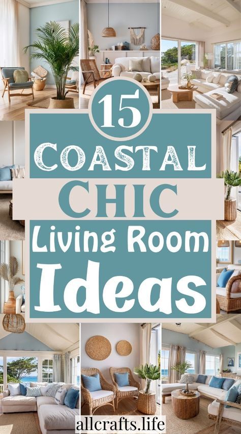 Update your living room into a beach-inspired haven with our Coastal Chic Living Room Ideas. Pair soft beige with shades of blue to create a relaxing space that feels like a day at the beach. Decorate with easy-going materials like driftwood or seashells to give your room a simple yet stylish coastal vibe. Beach Vibe Living Room, Beach Living Room Ideas, Beach Themed Living Room, Chic Living Room Ideas, Coastal Chic Living Room, Burnt Orange Living Room, Beach House Theme, Beachy Living Room, Chic Living Room Design