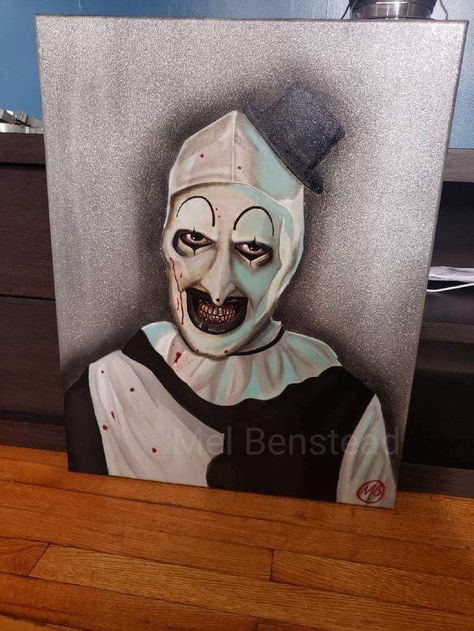 Scary Things To Paint On Canvas, Pretty Things To Paint, Scary Movies Paintings, Terrifier Drawing, Scary Movie Characters Painting, Horror Paintings Easy, Horror Acrylic Painting Ideas, Annabelle Painting, Professional Drawings