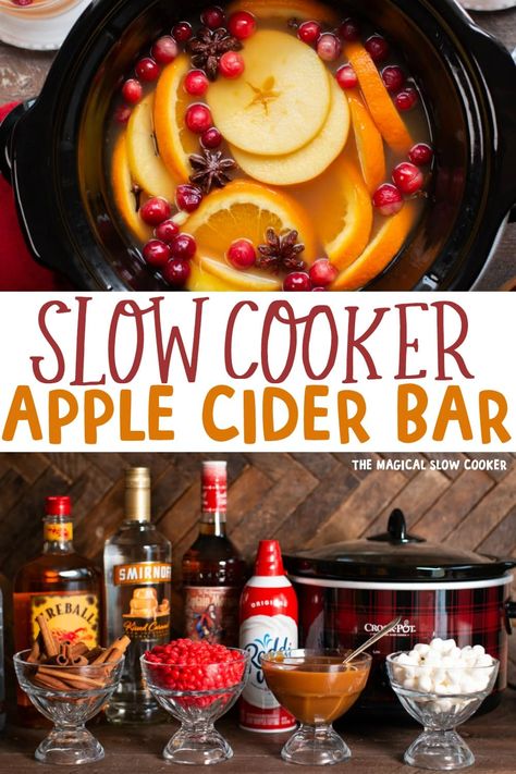 Slow Cooker Apple Cider has plenty of spices and makes a perfect warm beverage for any party or large crowd. #slowcooker #cider #crockpot Cranberry Apple Cider, Crockpot Apple Cider, Slow Cooker Drinks, Crockpot Drinks, Apple Cider Bar, Slow Cooker Apple Cider, Cranberry Cider, Cider Bar, Apple Cider Recipe