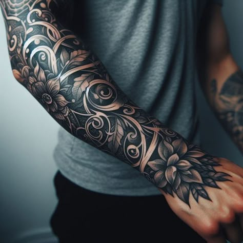 Wraparound Tattoo, Clock Tattoo Sleeve, Beautiful Tattoo Designs, Engraving Tattoo, Family Tattoo Designs, Pirate Tattoo, Rose Tattoos For Men, Full Sleeve Tattoo Design, Epic Tattoo