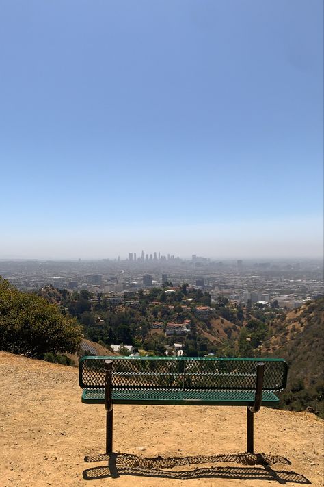 View of Los Angeles from Griffith park Hiking Aesthetic California, Griffith Park Hike, Hills Aesthetic, Usa Life, California Hills, Escondido California, Los Angeles Aesthetic, California Nature, California Hikes