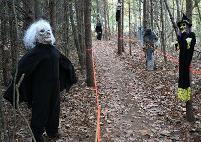 Haunted Trail Ideas, Grim Hollow, Haunted Halloween Party, Trail Ideas, Haunted Trail, Halloween Train, Halloween Maze, Haunted Woods, Haunted House Diy