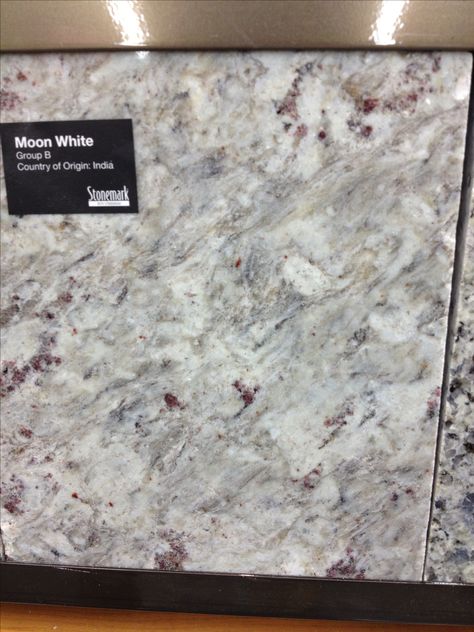 Moon White granite, very much like Kashmir White but less speckly and more swirly.  This is at my Home Depot. Moon White Granite Countertops, River White Granite Countertops, Moon White Granite, White Granite Countertops Kitchen, Cost Of Granite Countertops, River White Granite, White Granite Kitchen, Countertop Paint, Home Depot Kitchen