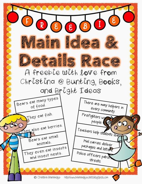 Main Idea and Details *FREEBIE*! Main Idea Activities, Reading Main Idea, Main Idea And Details, Teaching Main Idea, Supporting Details, Reading Street, Third Grade Reading, 2nd Grade Ela, 4th Grade Reading