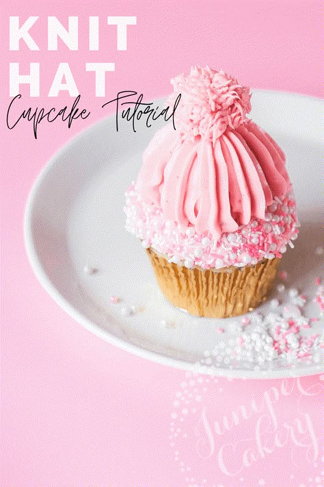 Winter Cupcake Decorating Idea - JUNIPER CAKERY Beautiful Christmas Cupcakes, Winter Hat Cupcakes, Christmas Hat Cupcakes, Pink Winter Cupcakes, Winter Decorated Cupcakes, Sugar Plum Fairy Cupcakes, Winter Cupcake Decorating Ideas, Winter Theme Cupcakes, Winter Cupcake Ideas