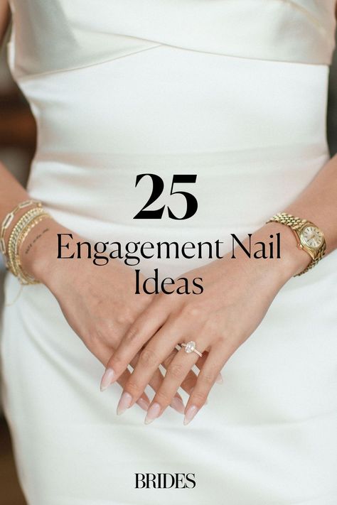 Whether you're planning engagement photos or want your new engagement ring to shine, these engagement nail ideas are perfect for you. Tap the link for engagement nail inspiration. Engagement Nails Ideas French Tip, Engagement Nails Elegant, Nails For A Proposal, Nail Colors For Engagement Ring, Engage Nails Ideas, Engagement French Nails, Engagement Nail Inspiration, Engagement Proposal Photos Ideas, Nail Ideas For Proposal