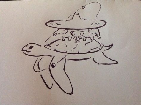 Great A'Tuin carrying the Discworld Ref T Pratchett  Drawn by .. https://www.facebook.com/pages/Amys-Unofficial-Discworld-Doodles/1627810067441786?ref=ts&fref=ts Great A'tuin Discworld, Discworld Drawing, A'tuin Discworld, Terry Pratchett Tattoo Ideas, Discworld Turtle, Discworld Tattoo Ideas, Terry Pratchett Tattoo, Pratchett Tattoo, Discworld Tattoo