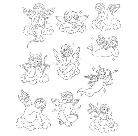 Simple Angel Tattoos, Cherubim Angels Tattoo, Cherub Tattoo Designs, Small Angel Tattoo, Angel Tattoo For Women, Plastic Fou, Sparkle Tattoo, Cupid Tattoo, Cute Simple Tattoos