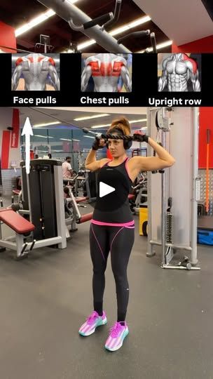 15K views · 2.8K reactions | ✨ FACE PULL vs CHEST PULL vs UPRIGHT ROW✨

Cable pull exercises to target different muscle groups:

1️⃣ FACE PULL
Keeping the elbows high & pulling towards your face will target the rear shoulder deltoids primarily. 
Additionally, the middle trapezius (upper back) are also worked here.

2️⃣ CHEST PULL (Standing cable back row)
Pulling the rope towards your chest will target the back muscles (lats & middle back).

3️⃣ Upright row
Pulling the rope from bottom to the top keeping your elbows in line with your shoulders.
The upright row is considered a compound exercise since it works many muscle groups at once. That said, the primary target is the deltoid muscle group (shoulder muscle).

You can pull the cable in different directions to stimulate a different muscle Deltoid Muscle, Pull Exercises, Shoulder Muscle, Upright Row, Different Muscle Groups, Face Pulls, Compound Exercises, Back Row, Shoulder Muscles