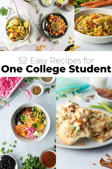 Healthy College Student Meals, Cheap One Person Meals, Healthy Dinner Recipes College, Simple Healthy Meals For One, Easy Lunch Recipes For One, Easy Dinner Ideas College, Easy Single Meals, Dinner Ideas Single Person, Dinner Ideas One Person