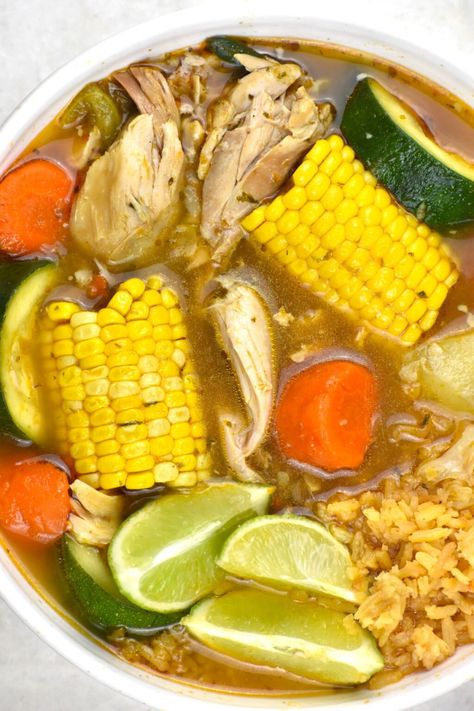 This Caldo de Pollo, or Mexican Chicken Soup, is brimming with simple flavors and loaded with fresh veggies. It's great any time of the year! How To Make Caldo De Pollo Mexican Chicken Soups, Chicken Caldo Soup, Mexican Chicken Vegetable Soup, Easy Soup Ideas For Dinner, Mexican Turkey Soup, Spanish Chicken Soup Recipes, Chicken Veg Soup Recipes, Zucchini Chicken Soup, Vegetable Soup With Chicken Broth