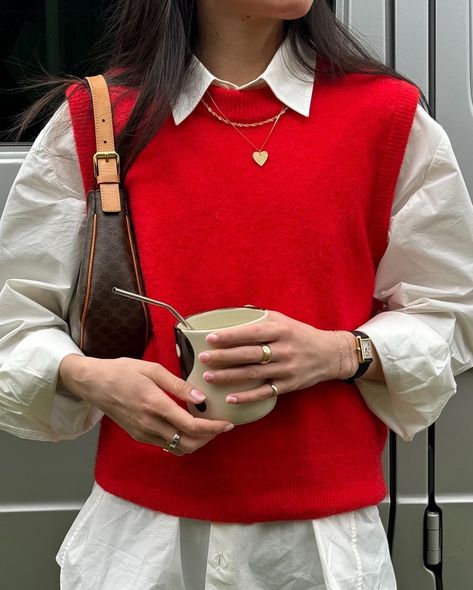 jessica (@cationz) • Instagram photos and videos Red Vest Outfit, Red Outfit Winter, Red Sweater Vest, Sweater Vest Outfit, Seeing Red, Red Vest, Where To Shop, Red Sweater, Neutral Outfit