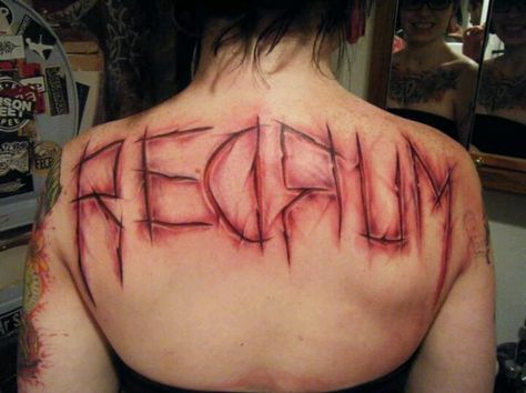 Redrum Rum Tattoo, Redrum Tattoo, Horror Sleeve, Blood Tattoo, Horror Movie Tattoos, Red Rum, Horror Tattoos, Tattoo Lettering Design, Girl Back Tattoos