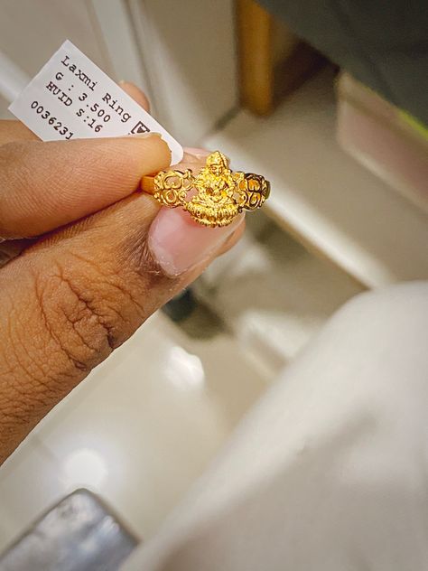 Laxmi devi ring with om engraved both sides Lakshmi Devi Pendent Gold, Lakshmi Devi Finger Rings For Women, Laxmi Devi Finger Rings Gold, Lakshmi Devi Rings, Lakshmi Devi Rings Gold, Ladies Gold Rings, Guest Hairstyles, Gold Earrings For Kids, Gold Ideas