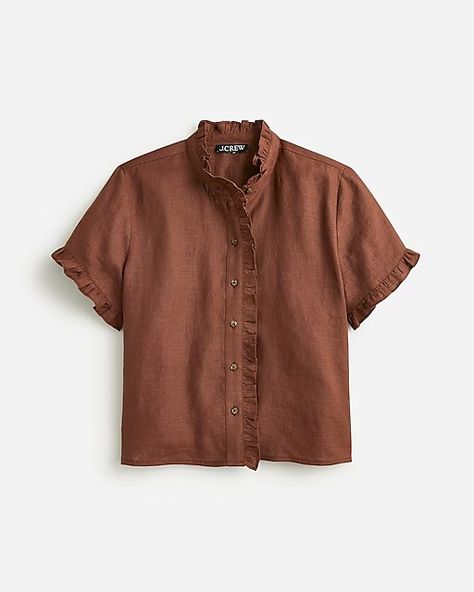 Women's Sale Items: Clothing And Accessories - J.Crew Linen Button Down Shirt Women, Hoc Spring, Casual Blouses For Women, Short Sleeve Tops For Women, Shirt Linen, Cocoa Brown, Secondhand Clothes, Linen Shop, Linen Blouse