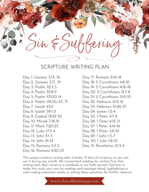 Sin & Suffering Scripture Writing Plan.pdf Monthly Scripture Writing Plan, I Know My Redeemer Lives, Prayer Bible Journaling, Reading And Journaling, Scripture Board, Scripture Plans, Scripture Writing Plan, Bible Plans, Bible Learning