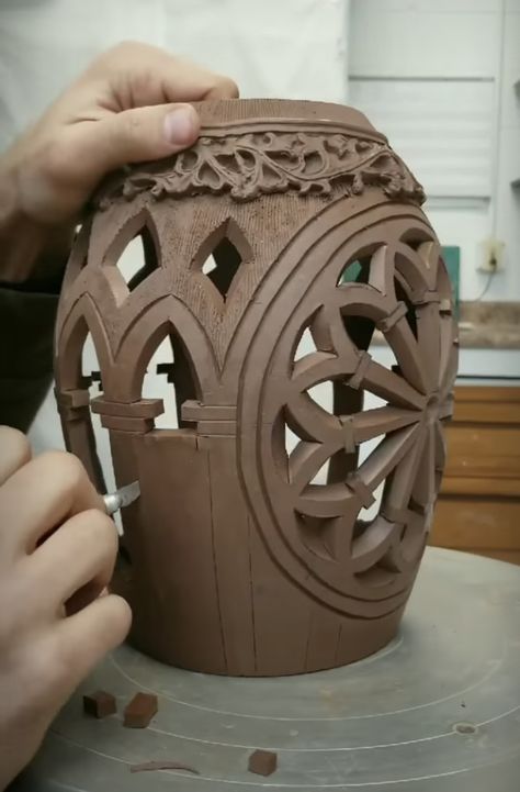 Ceramic Architecture Model, Ceramics Final Project Ideas, Wheel Thrown Sculpture, Pierced Pottery, Ceramic Architecture, Slab Ceramics, Ceramic Lantern, Ceramic Art Sculpture, Advanced Ceramics