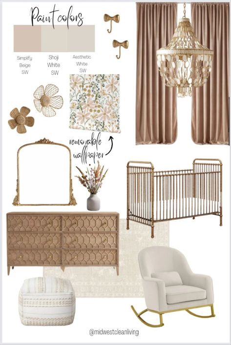 Daisy Dreams-Jumbo curated on LTK Blush And Olive Nursery, Neutral Nursery Pink Accents, Antique Gold Crib Nursery, Beige And Gold Nursery, Nursery With Brass Crib, Nursery Brass Crib, Gold Accent Nursery, Vintage Floral Nursery Ideas, Moody Pink Nursery