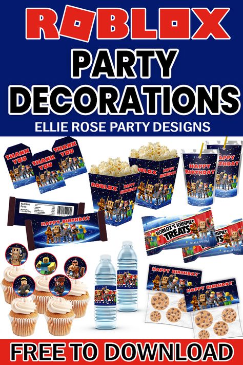 Free Roblox Party Ideas: Create An Awesome Celebration At Home Roblox Birthday Party Decorations, Roblox Party Ideas For Boys, Roblox Party Ideas, Roblox Party, Roblox Themed Birthday Party, Roblox Birthday Party Ideas, Roblox Birthday Cake, Happy Birthday Free, Roblox Gifts