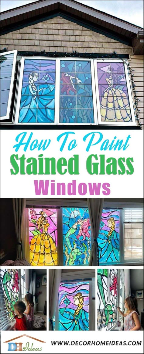 Paint Your Own Stained Glass Windows Paint Stain Glass Windows, Painted Stain Glass Windows, Paint On Windows Ideas, Diy Painted Glass Windows, Glass Painting On Windows, Diy Colored Glass Window, How To Stain Glass Windows, Stained Glass Diy Window, Window Stained Glass Diy