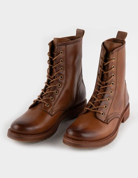 Frye Veronica Combat Boots Frye Combat Boots, Womens Leather Lace Up Boots, Womens Lace Up Boots Outfits, Annabeth Outfits, Leather Combat Boots Women, Brown Lace Up Boots, Girls Combat Boots, Women's Lace Up Boots, Brown Combat Boots