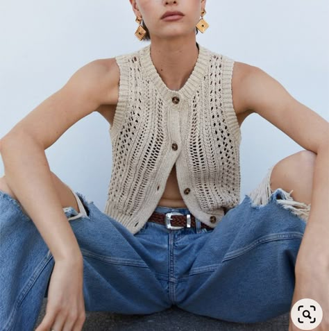 Crochet Knit Vest, Knitted Vests, Lady Tops, Y2k Outfit Ideas, Sweater Vests, Sweater Vest Women, Knitted Tops, Fall Sweater, Casual Vest