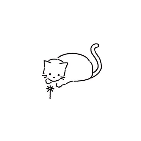 This charming line drawing depicts a curious cat gazing down at a flower, demonstrating a minimalist technique. By first outlining the head then adding the body with as few lines as possible, the essence of the cat is captured. The clean, straightforward style makes this a perfect intro to drawing cats for beginners. An easy way to create appealing feline art using simple lines and shapes. Cat lovers will delight in this cute artwork's simplicity and personality. Easy Drawing Line Art, Cute Simple Designs Drawing, Kitten Line Art, Cute Cat Outline Drawing, Cute Cats Sketch, Minimalist Outline Art, Cat Line Drawing Simple, Cute Line Art Drawing, Black And White Cat Drawing Simple