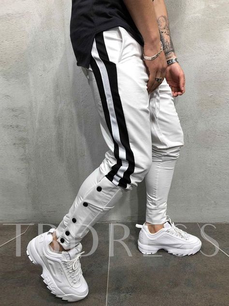 Patchwork Color Block Pencil Pants Spring Men's Casual Pants Mens Trousers Outfit, Jogger Pants Style, Trousers Outfit, Mens Summer Outfits, Sports Sweatpants, Trendy Mens Fashion, Men Pants, Streetwear Men, Men Street