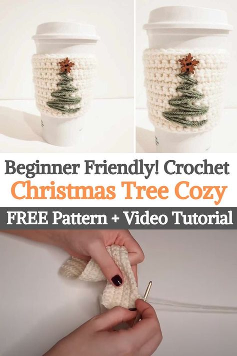 These cozies are great for beginners and are the perfect crochet gift! Below you will find the free pattern and video tutorial! The author found much inspiration in minimalist design and decoration.Think of warm, neutral colors paired with whites and creams and a touch of natural wood. The minimalist Scandinavian design of this Cozy Crochet Christmas Tree brings the perfect amount of Christmas cheer to your mug without squeezing your eyes. Crochet Coffee Cozy Christmas, Christmas Crochet Ideas Diy Gifts, Crochet Coffee Cozy Free Pattern, Christmas Tree Cozy, Market Crochet, Crochet Cozies, Crochet Craft Fair, Crochet Mug Cozy, Coffee Cozies