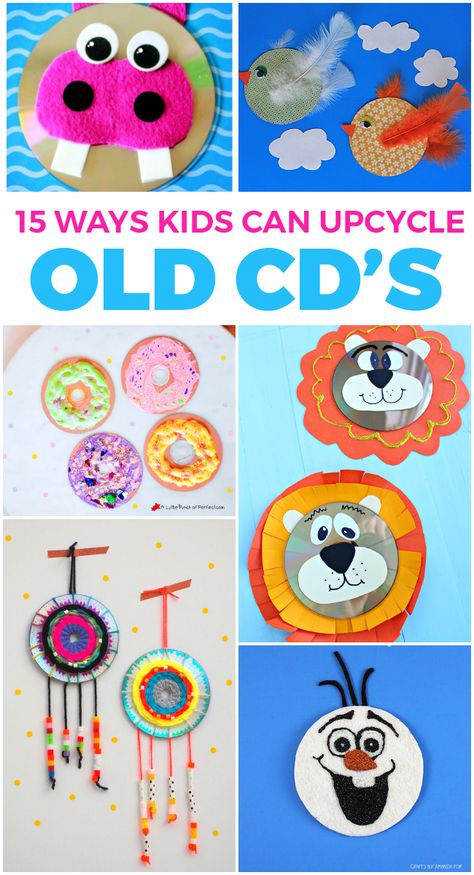 15 Fun Ways Kids Can Upcycle Old CD’s: Cute collection of CD crafts Dvd Crafts, Recycled Cd Crafts, Cd Crafts Diy, Old Cd Crafts, Cd Craft, Recycled Cds, Can Upcycle, Fun Projects For Kids, Old Cd