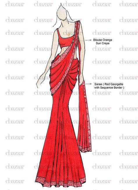 DIY Ae Dil Hai Mushkil Anushka Red Saree Bollywood Celebrity Outfits, Sketches Indian, Ae Dil Hai Mushkil, Bride Fashion Illustration, Ae Dil, Croquis Fashion, Creative Drawings, Fashion Illustration Tutorial, Fashion Design Books