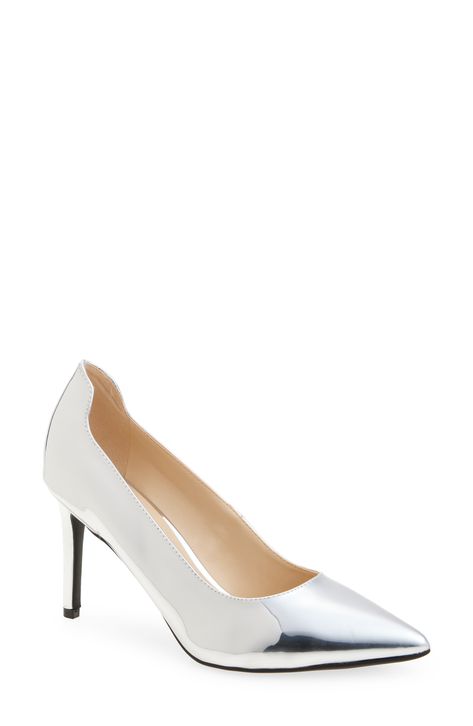 A stiletto heel and pointy toe sharpen the style of this patent-finish pump made to be seen. Synthetic upper, lining and sole Imported Stiletto Heel, Nine West, Shoes Women Heels, Nordstrom Rack, Stiletto Heels, Shoes Heels, High Heels, Nordstrom, Pumps