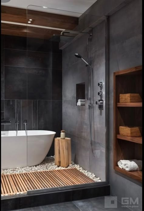 Dark Bathroom Ideas, Dark Bathrooms, Small Bathroom Ideas Modern, Shower Remodel, Bathroom Wallpaper, Ideas Casa, Black Bathroom, Modern Bathroom Design, My New Room