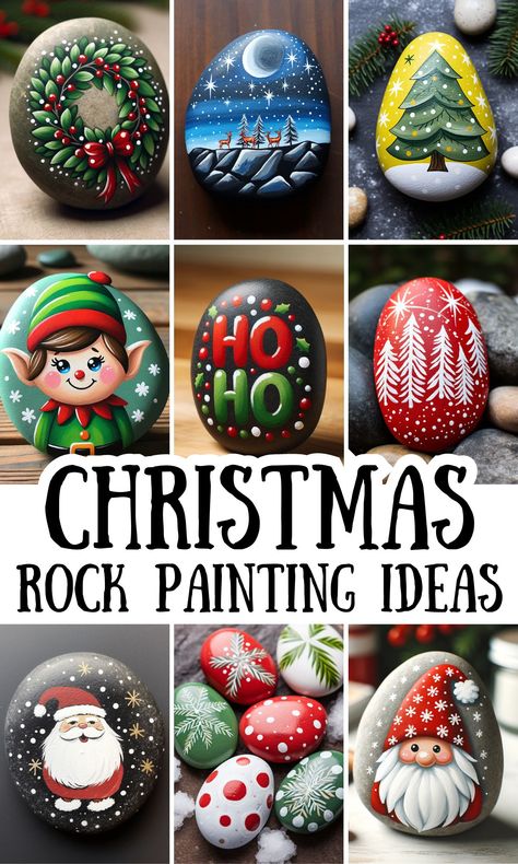 Festive Christmas Rock Painting Ideas  - In The Playroom Christmas Rock Painting Ideas, Christmas Rock Painting, Christmas Pebble Art, Rock Painting Supplies, Christmas Craft Ideas, Diy Rock Art, Rock Painting Ideas, Happy Stones, Christmas Rock