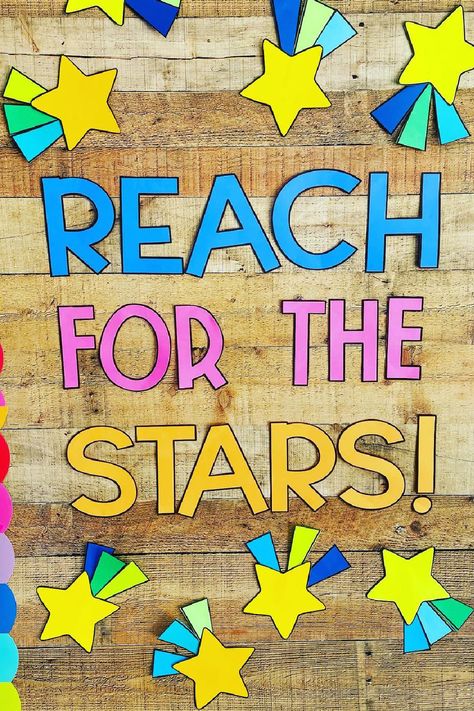 Star Bulletin Board Ideas, Time To Shine Bulletin Board Ideas, Star Of The Week Bulletin Board, Future Is Bright Bulletin Board, Star Student Bulletin Board, Shoot For The Stars Bulletin Board, Reaching For The Stars Bulletin Board, Reach For The Stars Bulletin Board, Star Bulletin Boards