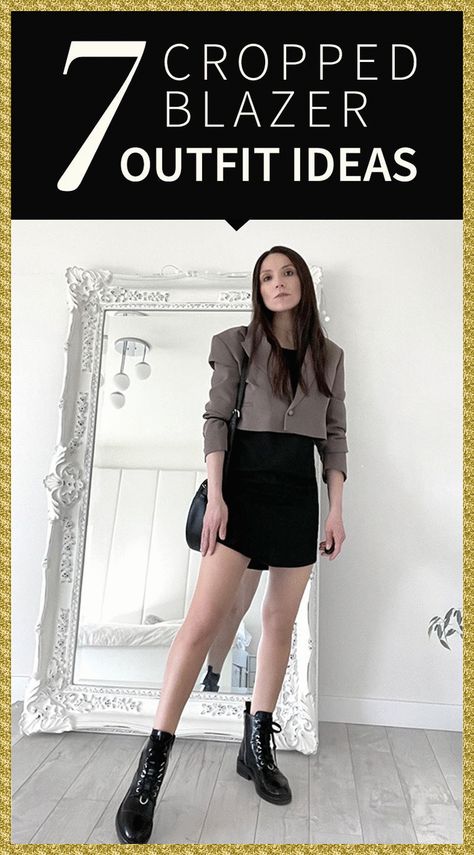 Crop Blazer And Skirt Outfit, Crop Blazer With Dress, Styling A Cropped Blazer, Styling Cropped Blazer, How To Style Cropped Blazer, Cropped Blazer Street Style, Crop Blazer Outfits For Women, Crop Vest Outfit, Black Cropped Blazer Outfit