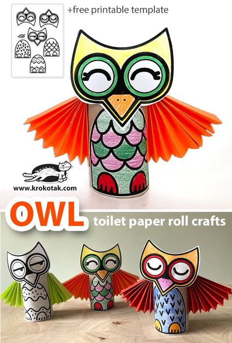 krokotak | OWL – toilet paper roll crafts Owl Craft Toilet Paper Roll, Owl Toilet Paper Roll Craft, Toilet Roll Art, Owl Templates, Fall Paper Crafts, Bee Crafts For Kids, Farm Animal Crafts, Paper Plate Crafts For Kids, Fox Crafts