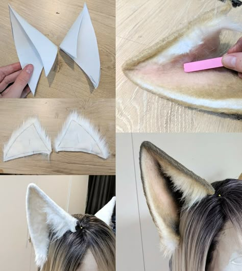 Cat Ears Sewing Pattern, How To Make A Paper Therian Mask, Wolf Ears Diy, Paper Therian Mask, How To Felt A Therian Mask, Fursuit Tail Pattern, Wolf Costume Diy, Halloween Wolf, Fursuit Tutorial