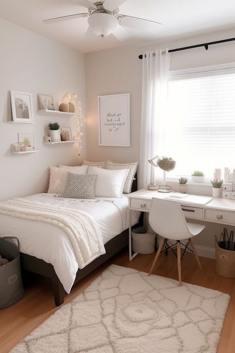 Teen Girls Bedroom Ideas Aesthetic, Cute Wall Colors For Bedroom, Room Inspiration Bedroom Simple, Bedroom Ideas For Small Rooms Boho, Small Ideas Bedroom, Cute Simple Bedroom Ideas, Teen Room Ideas Girl, Basic White Girl Room, Bed In The Corner Of The Room Ideas