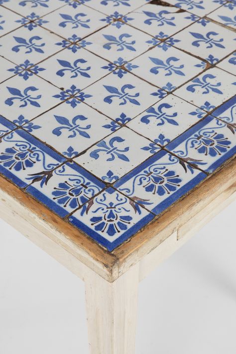 Table With Tiles Top, Dining Table With Tiles Top, Light Cream Paint, Tiled Table Top, Table With Tile Top, Mexican Tile Table, Ceramic Tile Table, Tile Patio Table, Tile Top Table